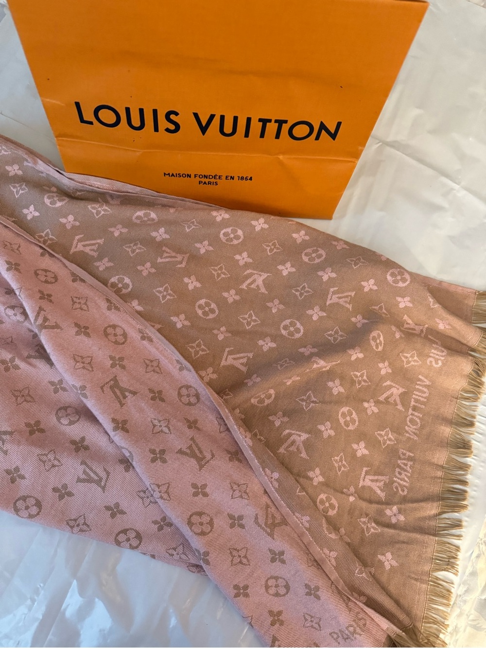Louis Vuitton Rose Pink Monogram Silk-Blend Shawl